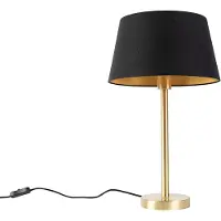 QAZQA Klassisk bordlampe messing med svart skjerm 32 cm - Simplo
