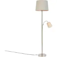 QAZQA Klassisk gulvlampe stål med grå skjerm og leselampe - Retro