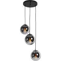 QAZQA Art Deco-pendellampe svart med røykglass 3-lys - Pallon
