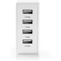 Nedis USB-ladestasjon, 4 USB-porter, 4,8 A