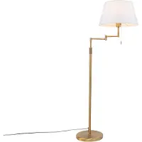 QAZQA Gulvlampe i bronse med hvit skjerm og justerbar arm - Ladas Deluxe