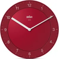 Braun Lydløst rødt veggur. Diameter 20cm.