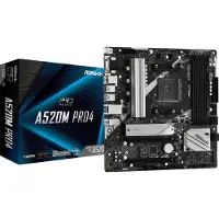 Asrock A520M Pro4 - Hovedkort - micro ATX - Socket AM4 - AMD A520 Chipset - USB 3.2 Gen 1, USB-C Gen1 - Gigabit LAN - innbygd grafikk (CPU kreves) - HD-lyd (8-kanalers)