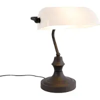 QAZQA Klassisk notariuslampe sort med opalglass - Banker