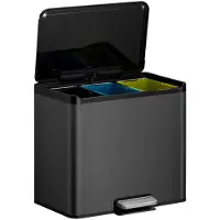 EKO Pedalbøtte, Essential, svart, rustfritt stål, 3-roms, 3x9 liter, med myktlukkende lokk