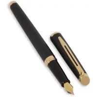 Waterman Hémisphère Fountain Pen | Matte Black with 23k Gold Trim | Medium Nib | Blue Ink | Gift Box