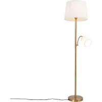 QAZQA Klassisk gulvlampe bronse stoffskjerm hvit med leselampe - Retro