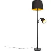 QAZQA Klassisk gulvlampe sort med gull og leselys - Retro