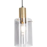 QAZQA Vintage pendellampe messing med røykglass - Vidra