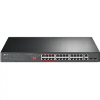 TP-LINK TL-SL1226P - Switch - ikke-styrt - 24 x 10/100 (PoE+) + 2 x 10/100/1000 + 2 x kombo-Gigabit SFP - stasjonær, rackmonterbar - PoE+ (250 W)