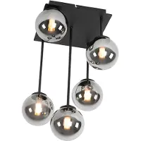 QAZQA Moderne taklampe sort 5-lys med røykglass - Athen