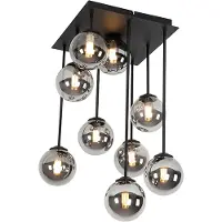 QAZQA Moderne taklampe sort 9-lys med røykglass - Athen