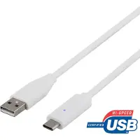 Deltaco USB 2.0 kabel, type A han til type C han, 0,25m, hvit