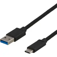 Deltaco Ladekabel USB-A til USB-C, 0,25 m, svart
