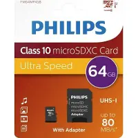 Philips Micro Sdxc 64gb Class 10 Uhs-i U1 Minnekort Med Adapter