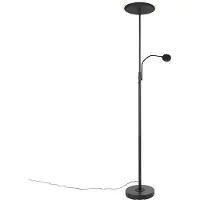 QAZQA Moderne gulvlampe sort inkl. LED-dimmer med lesearm - Strela