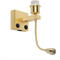 QAZQA Art Deco vegglampe gull med USB og fleksibel arm - Brescia Combi