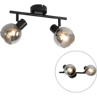 QAZQA Art Deco taklampe svart med røykglass 2 lys - Vidro