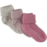 Minymo Sokker - 3-pack - Rib - Rosa Røyk - - 19/22 - Sokker