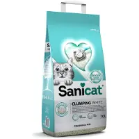 Sanicat Clumping Hvit kattesand, strø, for katter, bentonitt, luktfri, 10L, klumper