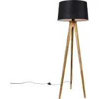 QAZQA Rustikk stativlampe vintage tre med linjskjerm svart 45 cm - Tripod Classic
