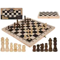 24hShop Sjakksett i tre 34 x 34 cm / klassisk brettspill / tresjakk med brikker / sjakk i gaveeske