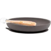 Nattou Spisesett - Silikon - 2 Deler - Aubergine/Peach - - OneSize - Spisesett