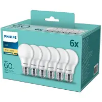 Philips E27 LED-pære A60 8 W 2 700 K matt 6-pakk
