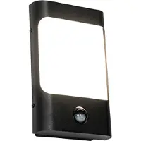 QAZQA Vegglampe sort inkl. LED IP44 med bevegelsessensor - Khuvan
