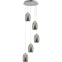 Brilliant LED-hengelampe Metropolis 5 lyskilder i røkt glass