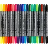 Creativ Company Tekstiltusjer, strek 2,3+3,6 mm, standardfarger, 20 stk./ 1 pk.