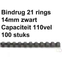 GBC CombBind - 14 mm - 21 ringer - A4 (210 x 297 mm) - 125 ark - svart - 100 stk plastbindekam - for CombBind C110, C210, C250PRO