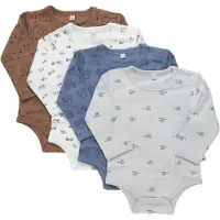 Pippi Baby Bodyer I/e - 4-pack - Blue Mirage - - 2 år (92) - Langermet Body