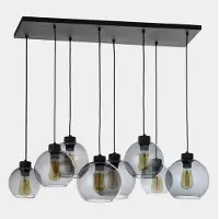 TK Lighting Hengelampe Cubus, 95 cm lang, 8 lyskilder, røykgrå, glass