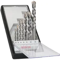 Bosch Robust Line CYL-3 Silver Percussion - Borsett - for betong, murverk - bor - 7 deler - 4 mm, 5 mm, 6 mm, 8 mm, 10 mm, 12 mm - lengde: 75 mm, 85 mm, 100 mm, 120 mm, 150 mm