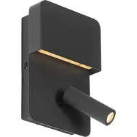 QAZQA Vegglampe sort inkl. LED med USB og leselampe med bryter - Robin