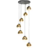 QAZQA Smart pendellampe svart med gullglass 7 lys inkl. 7 Wifi A60 - Pallon