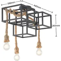 LUCANDE taklampe Andrik, 44 cm, 3 lyskilder, hampetau, metall