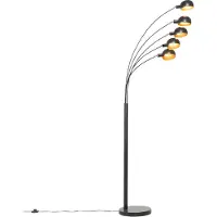 QAZQA Design gulvlampe sort med gull 5-lys - Sixties Marmo