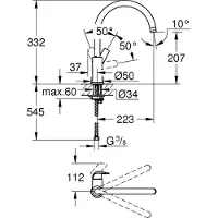 GROHE Køkkenarmatur BauCurve høj Ctud krom