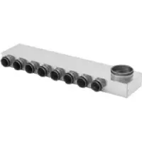 Lindab InDomo fordelerboks MRU 160 (højre) med 12+0 afgange ø63 mm med LindabSafe tætning for tilslutning til rør SR63 eller slange LFPE.