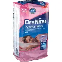 DryNites Babybleie, bukser, pysjamasbukser, 8-13 år, med trykk, jente, 30-48 kg - (4 pakker x 13 stk.)