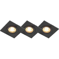 QAZQA Sett med 3 baderomsinnfelte spotlights svarte firkantede IP44 - Xena