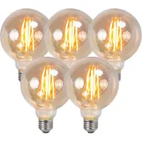 LUEDD Sett med 5 E27 dimmbare LED-glødetrådslamper med røykglass 5W 450lm 2200K