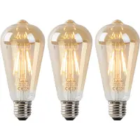 LUEDD Sett med 3 E27 LED-pærer ST64 gull med skumringssensor 4W 400lm 2200K