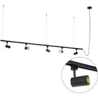 QAZQA Moderne hengende skinnesystem med 5 spotlights svart 1-fase - Iconic Jeana