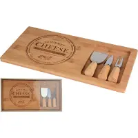 Excellent houseware Ostebrett i bambus, 38 x 18,5 cm, med 3 ostekniver / Ostebrett med kniver / Osteserveringssett