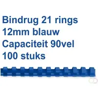 GBC CombBind - 12 mm - 21 ringer - A4 (210 x 297 mm) - 95 ark - blå - 100 stk plastbindekam - for P/N: 2101435, 4400399, IB271106, IB271717