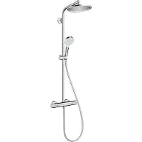 Hansgrohe Crometta S240 dusjsystem i hvit/krom med 350 mm dusjarm, hånddusj med 1 strålefunksjon Regn. EuroSmart 9l/min.