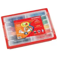 Stabilo Power Børnetusch Klassesæt med 12x12 farver i robust opbevaringsæske med låg - kan tåle at ligge uden hætte i op til 8 uger